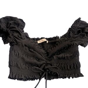 O. Vianca black cropped off the shoulder elastic rouching throughout Small